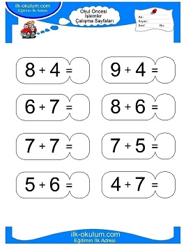 Çocuklar İçin toplam işlemi yaprak testleri 